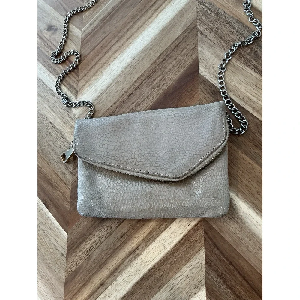 Hobo The‎ Original Square Crossbody Bag Leather Suede Metallic Chain Strap Mini